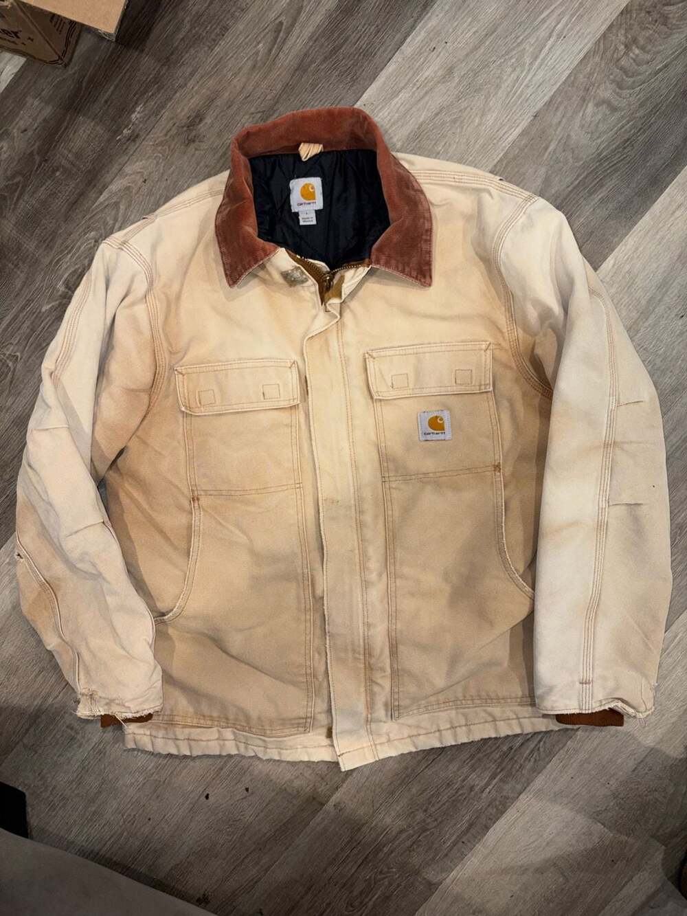 Vintage Carhartt Traditional Coat Jacket Mens L Tan Canvas Distressed Workwear